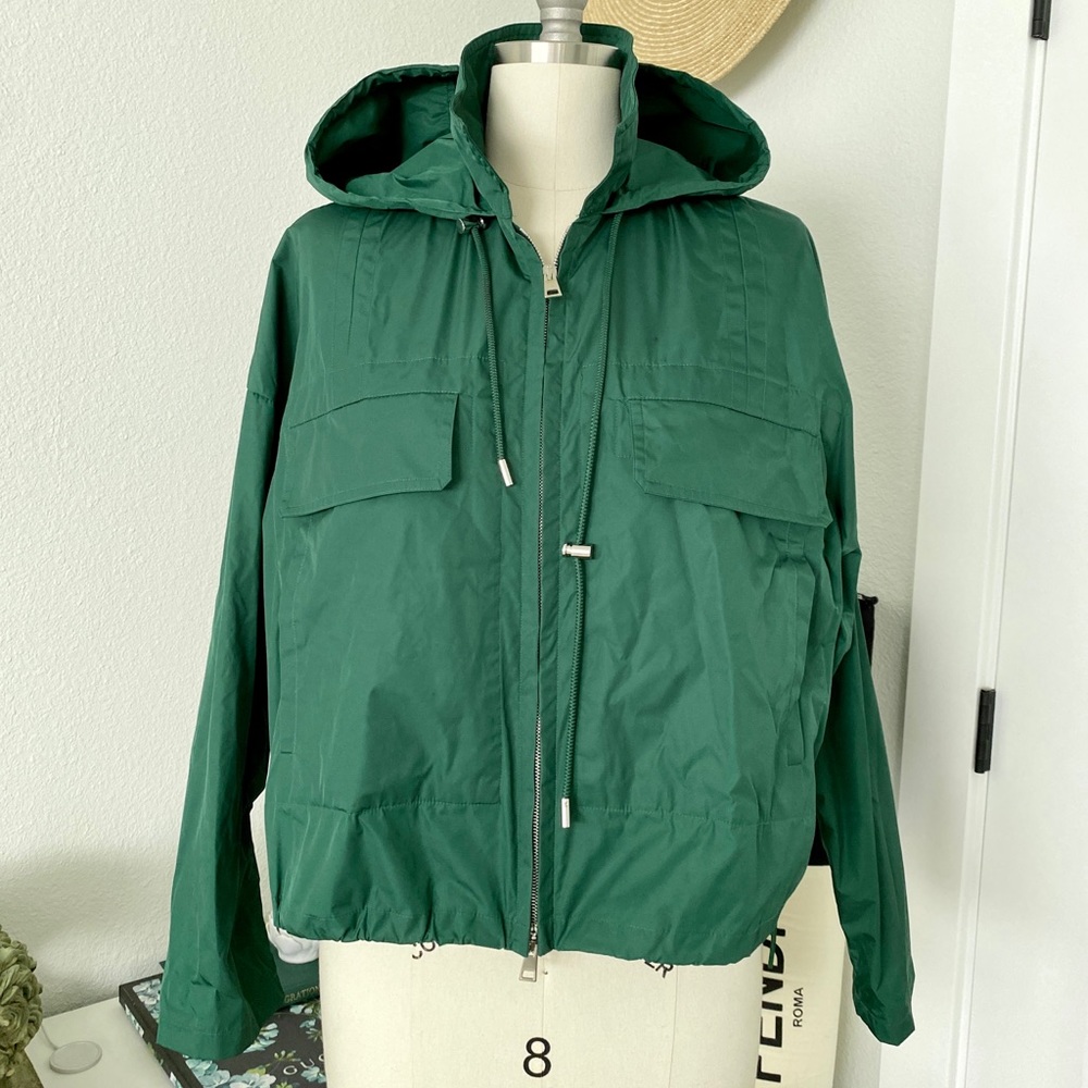 Theory Golfer Green Zip Up Hooded Anorak with Utility Pockets, Size Petite / S